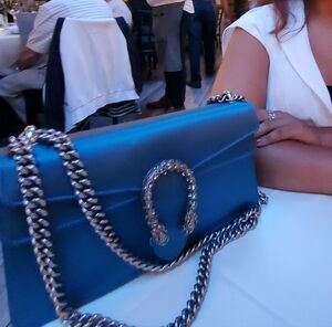 Gucci Dionysus Teal Satin Shoulder Bag with Chain Strap